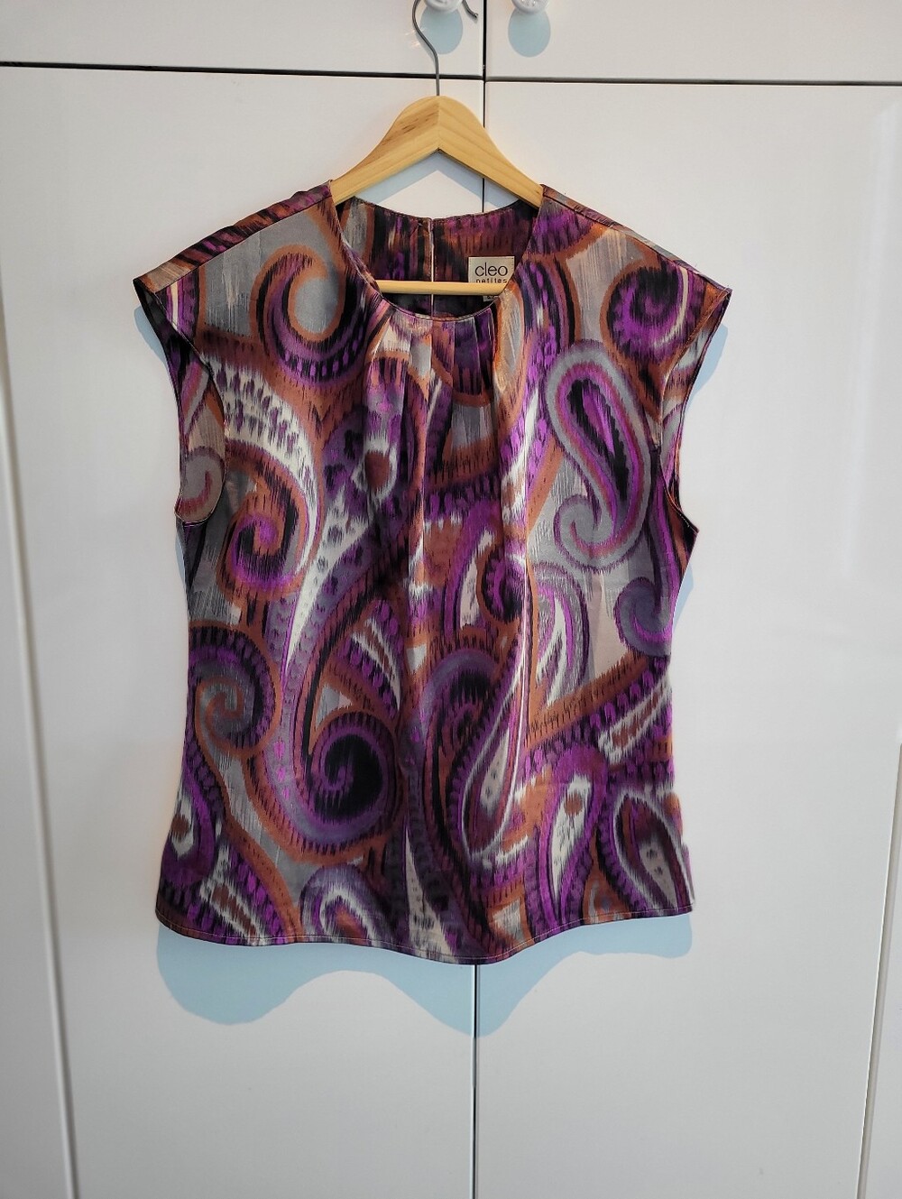 Cleo Satin Paisley Print Sleeveless Top Size S